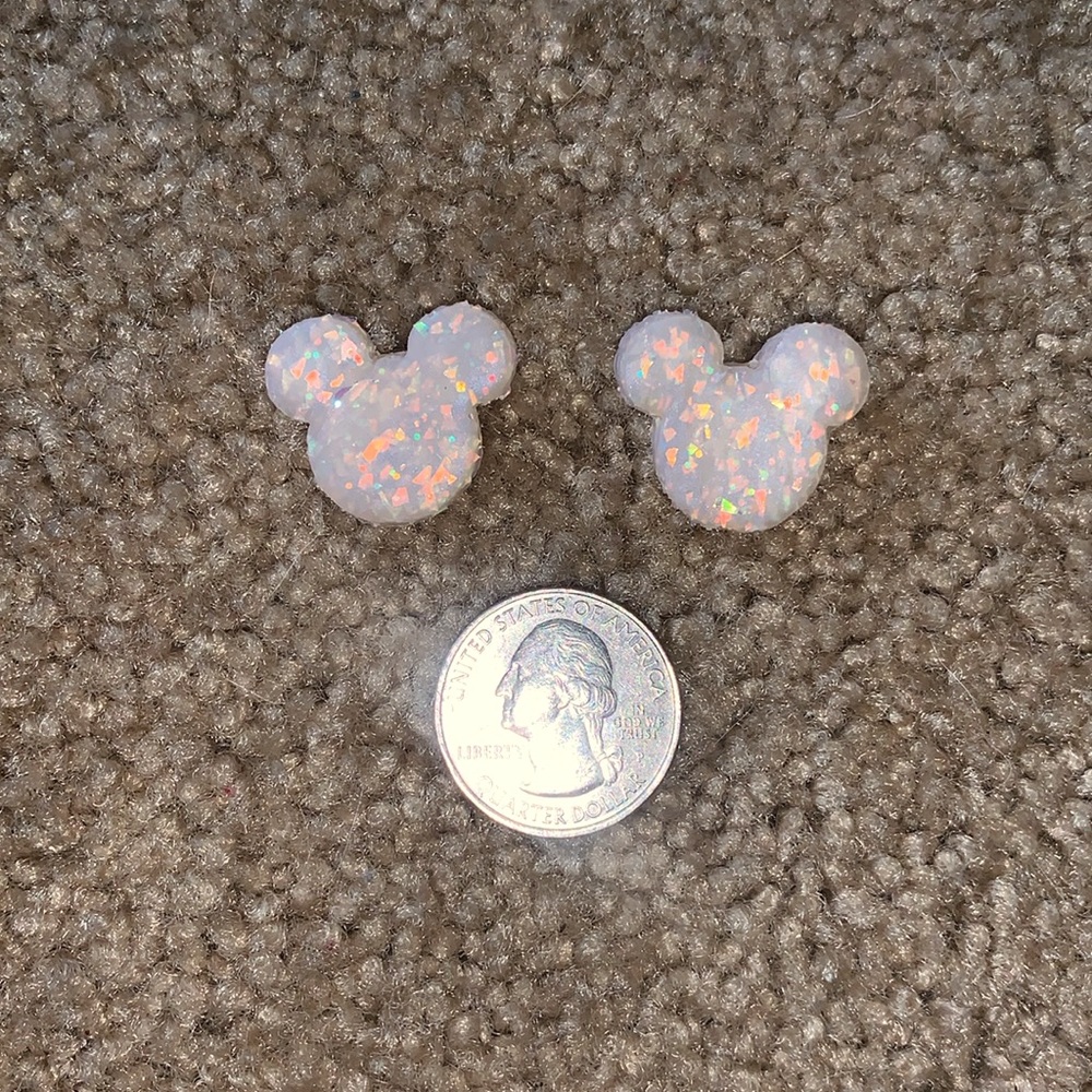 Glitter Pearl Handmade Mickey Mouse inspired earrings - stud backing - Picture 4 of 4